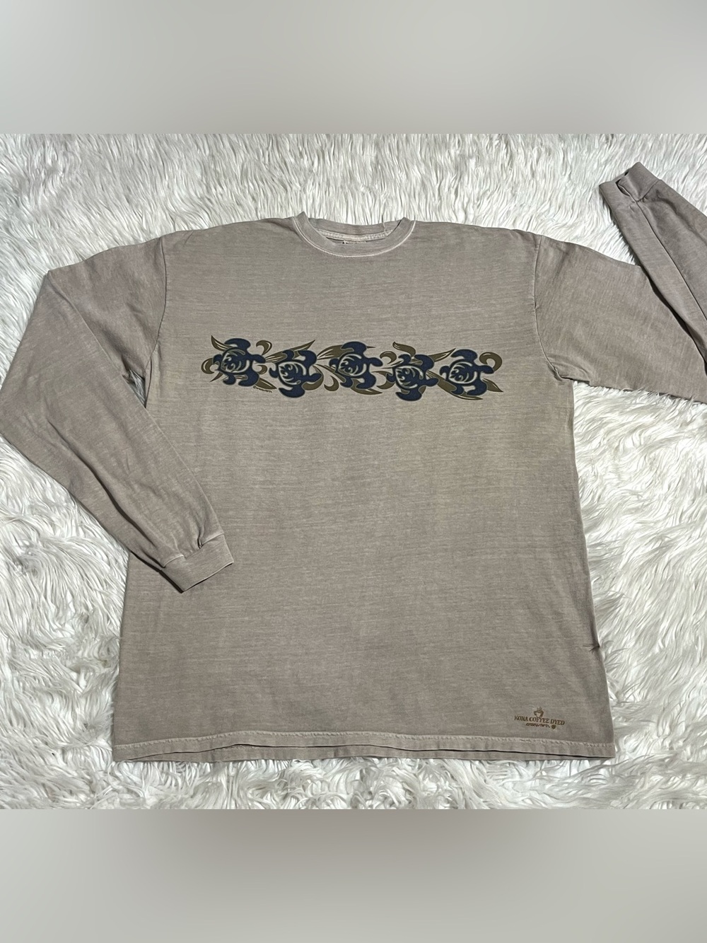VTG Crazy Shirts Hawaiian Tribal Mana Stripe Sea Turtle Graphic Long Sleeve Tee